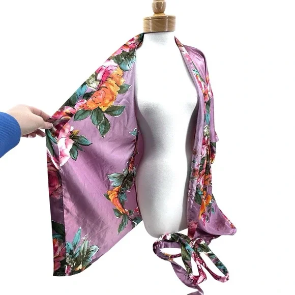 Floral Kimono Robe Romantic Coquette Cottagecore Bridal Loungewear Silky Feel - Picture 4 of 14
